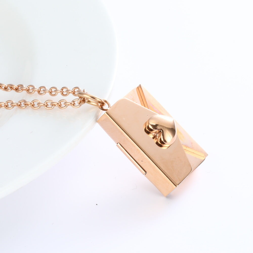 Peach Heart Envelope Necklace Couple Female Secret Hidden Message Pendant Necklace Gift Jewelry Gift Brand: aeac