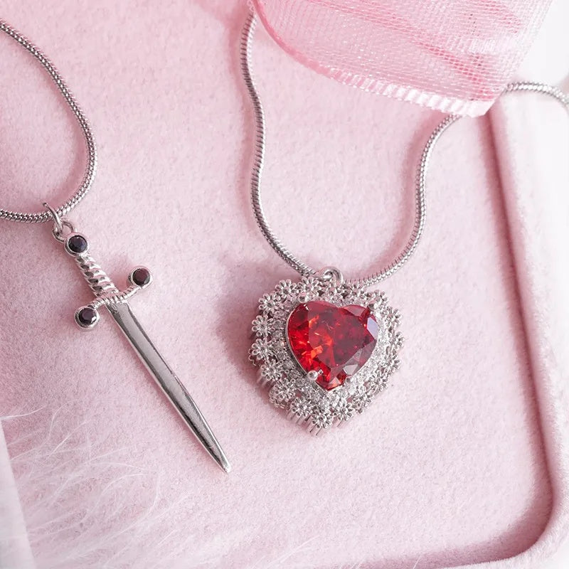 Heart Dagger Couple Necklace – Gothic Punk Red Rhinestone Gift Brand: aeac