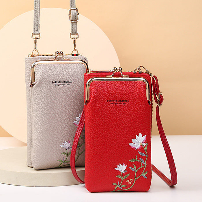 Flower Embroidery Phone Bag With Lock Buckle Outdoor Long Wallet Fashion Shoulder And Crossbody Bags Brand: aeac
