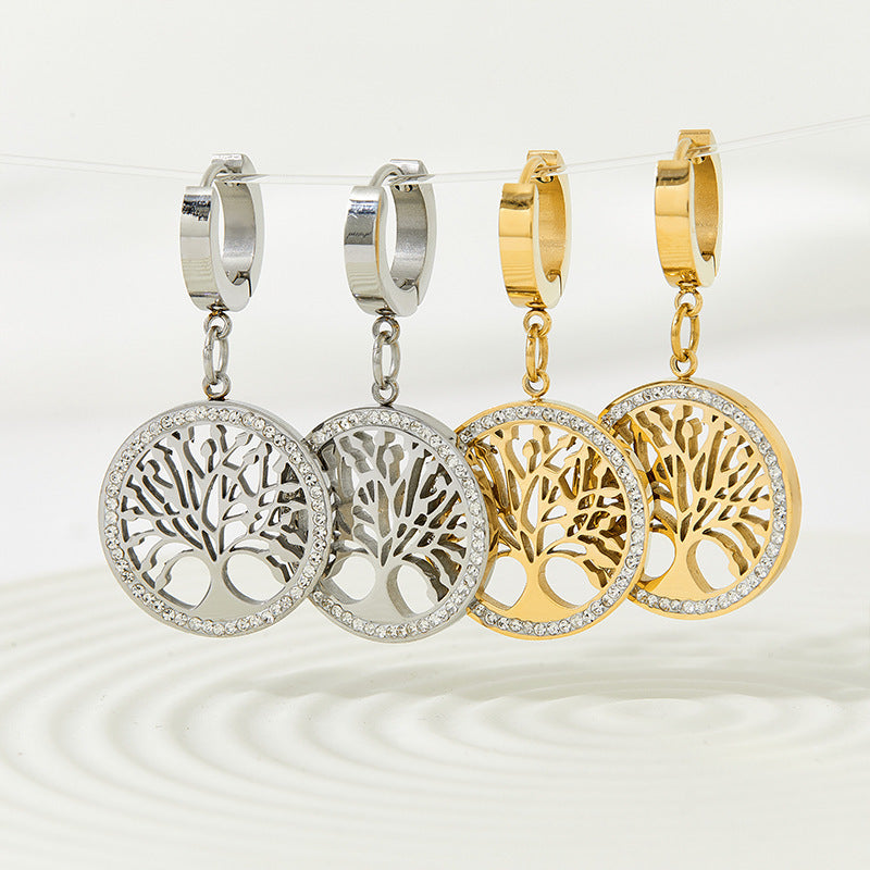 Diamond Tree Of Life Personality Earrings Brand: aeac