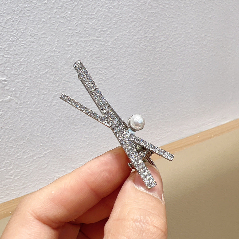 Fashion Silver Cross X-shaped Rhinestone Barrettes Women Brand: aeac