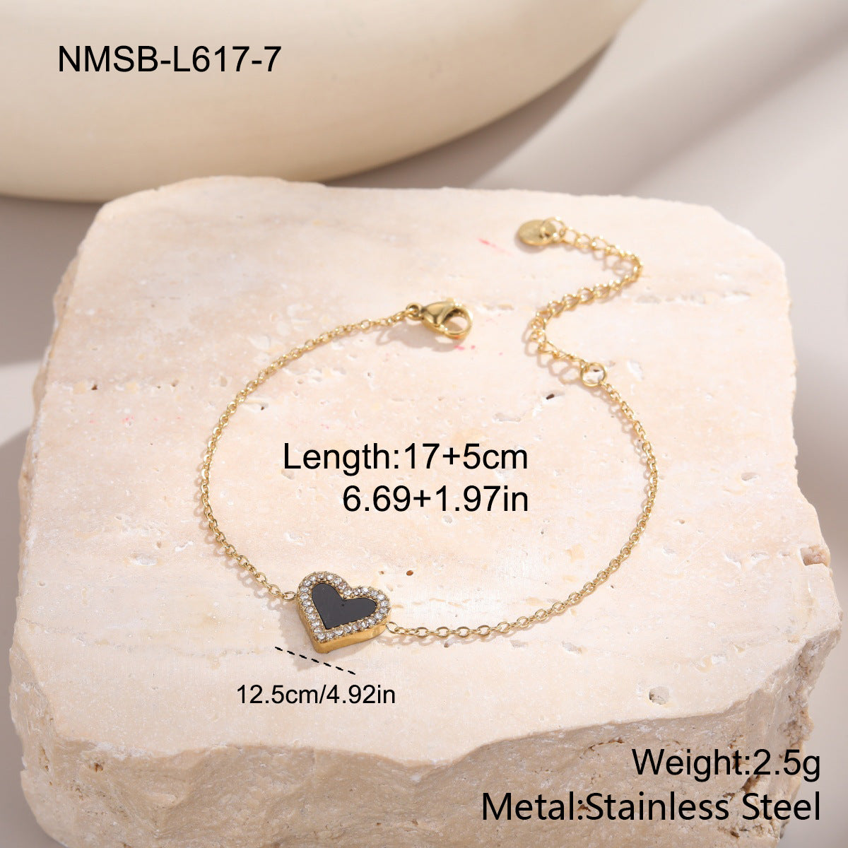 Stainless Steel Retro Micro-Set Diamond Heart Bracelet Brand: aeac