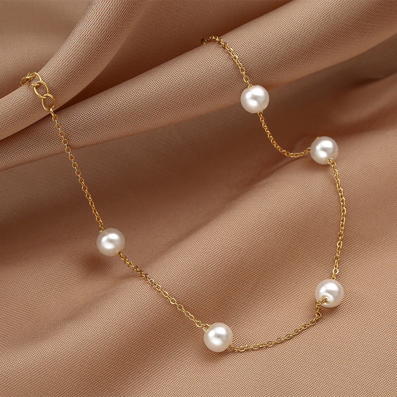 Pearl Titanium Steel Anklet Female Accessories Women's Beach Jewelry Brand: aeac