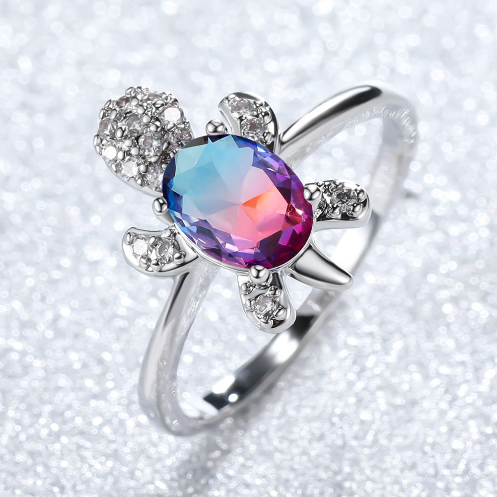 White Gold Blue Diamond Tortoise Ring Men's Fashion Ol Wind Ring Brand: aeac