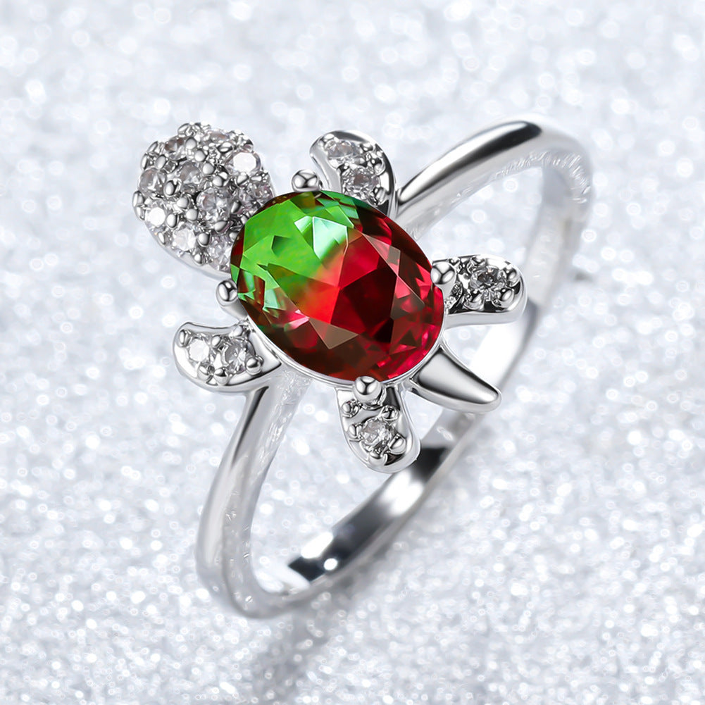 White Gold Blue Diamond Tortoise Ring Men's Fashion Ol Wind Ring Brand: aeac