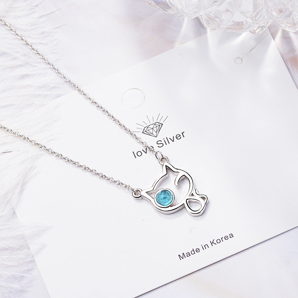 Fashion Cat Blue Crystal Necklace Brand: aeac