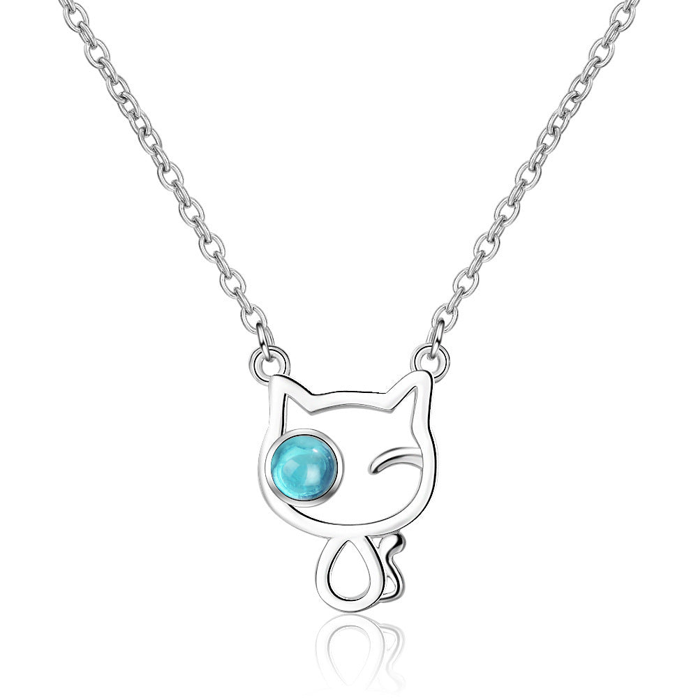Fashion Cat Blue Crystal Necklace Brand: aeac