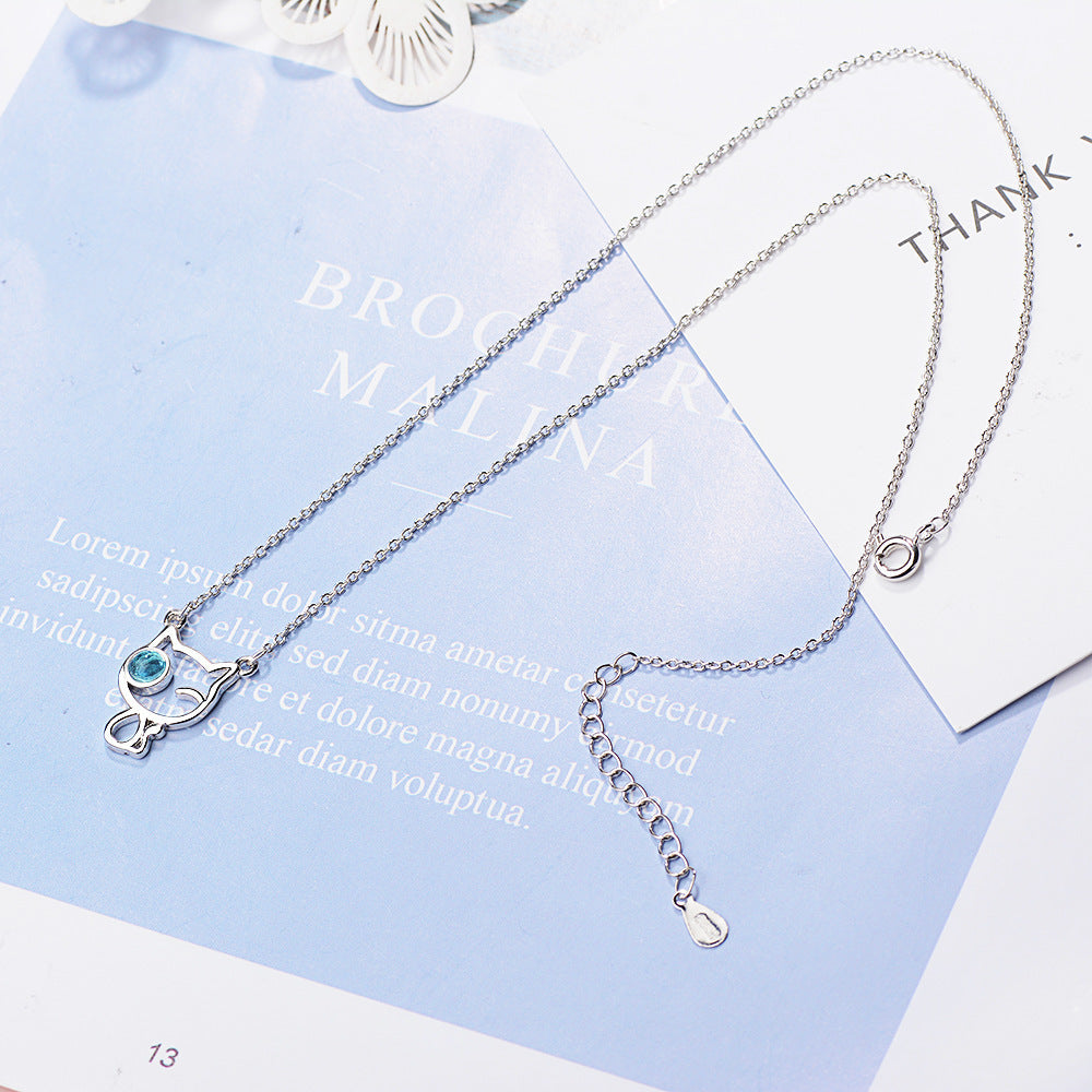 Fashion Cat Blue Crystal Necklace Brand: aeac