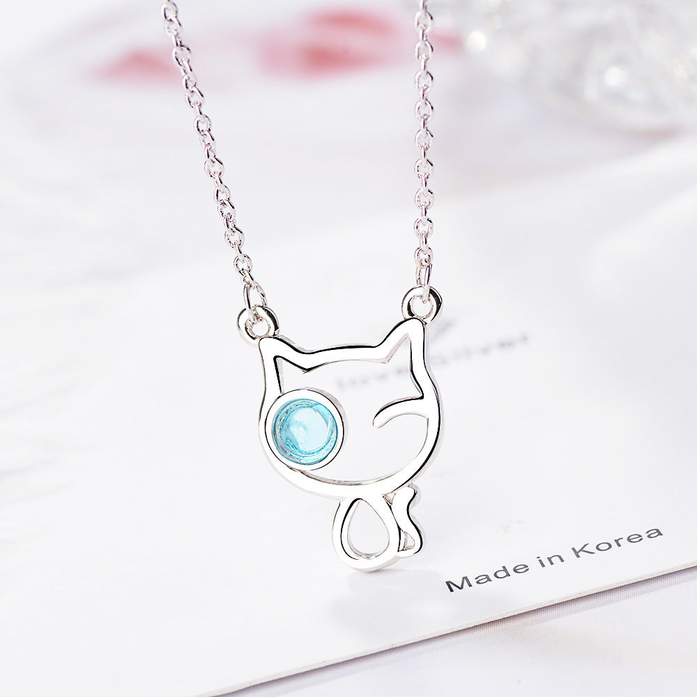 Fashion Cat Blue Crystal Necklace Brand: aeac