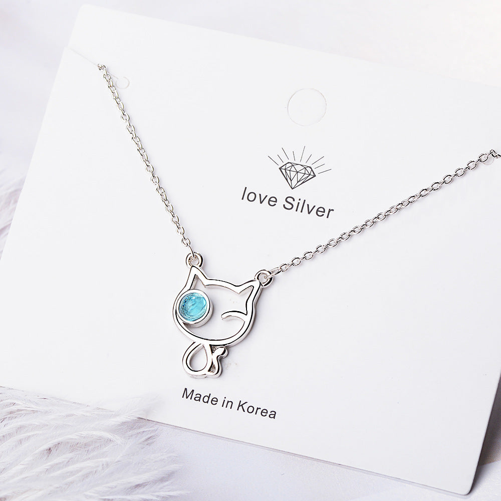 Fashion Cat Blue Crystal Necklace Brand: aeac