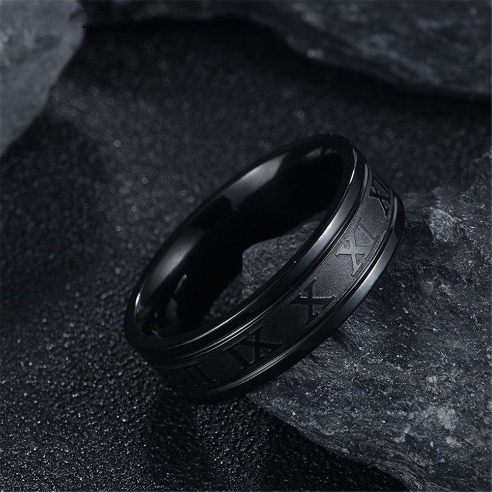 Punk ring stainless steel straight edge Roman numeral ring Brand: aeac