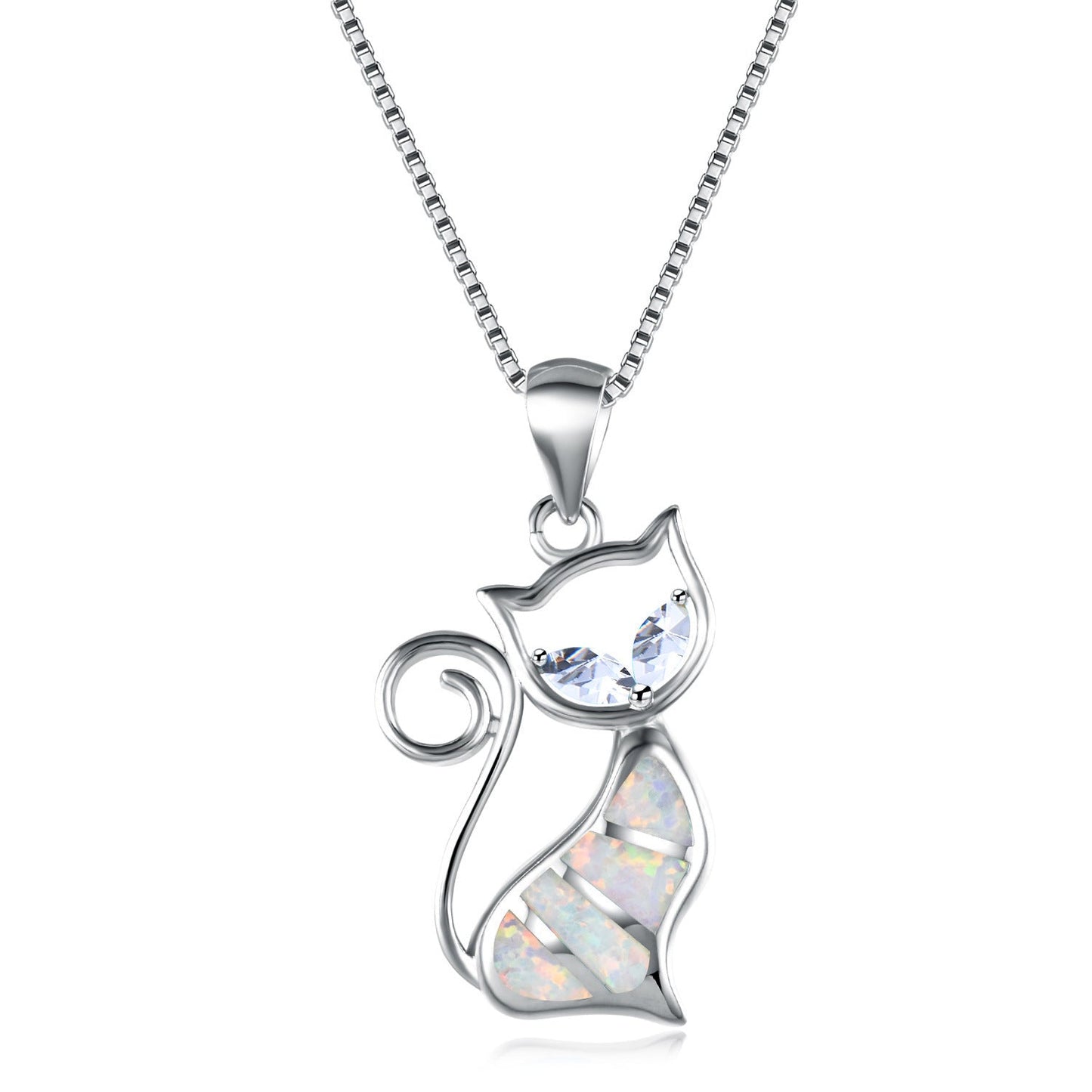 Two Aqua Blue Diamonds + Blue Opal Cat Pendant Necklace Brand: aeac