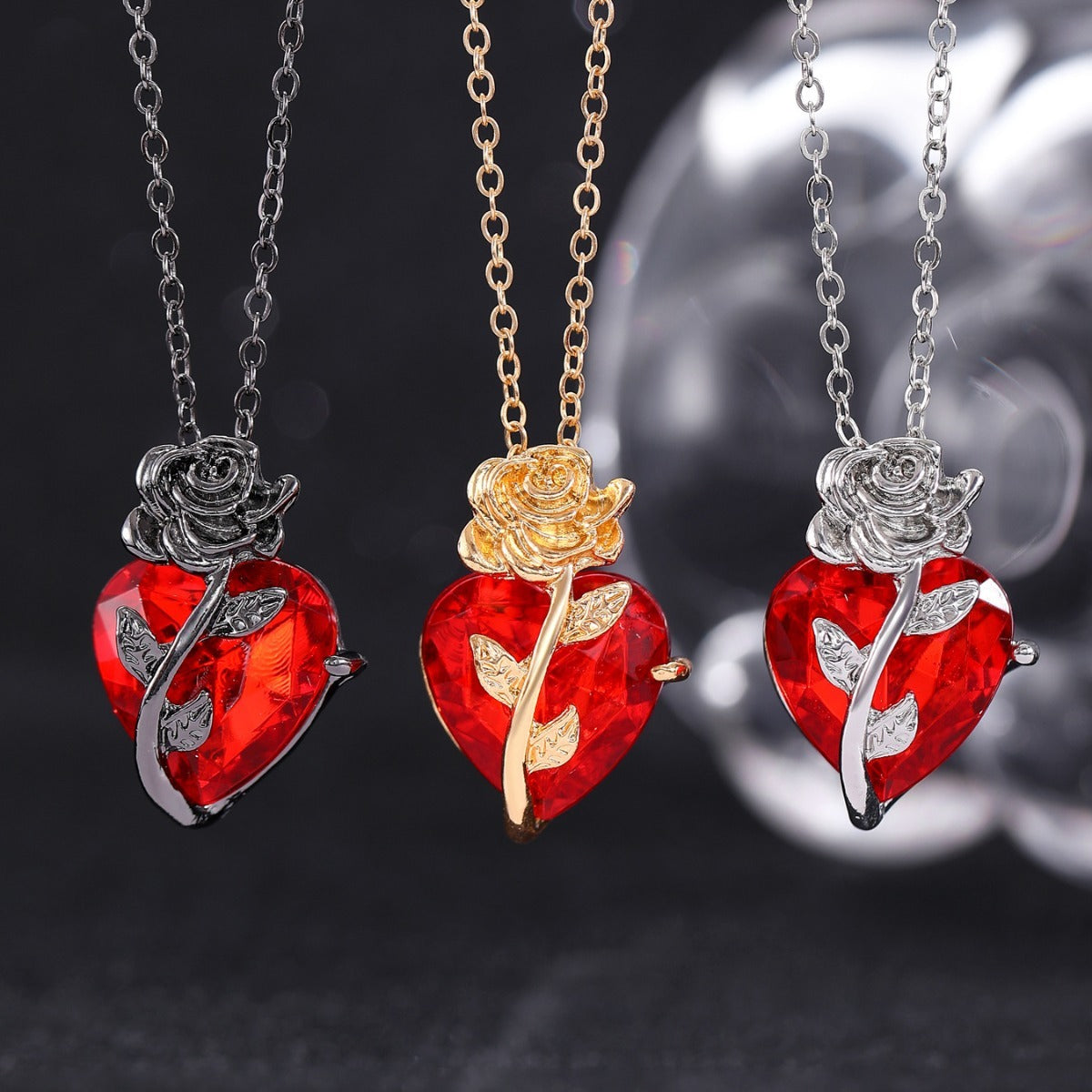 Punk Rose Love Necklace Fashion Personality Heart-shaped Clavicle Chain Pendant Necklace For Valentine's Day Brand: aeac