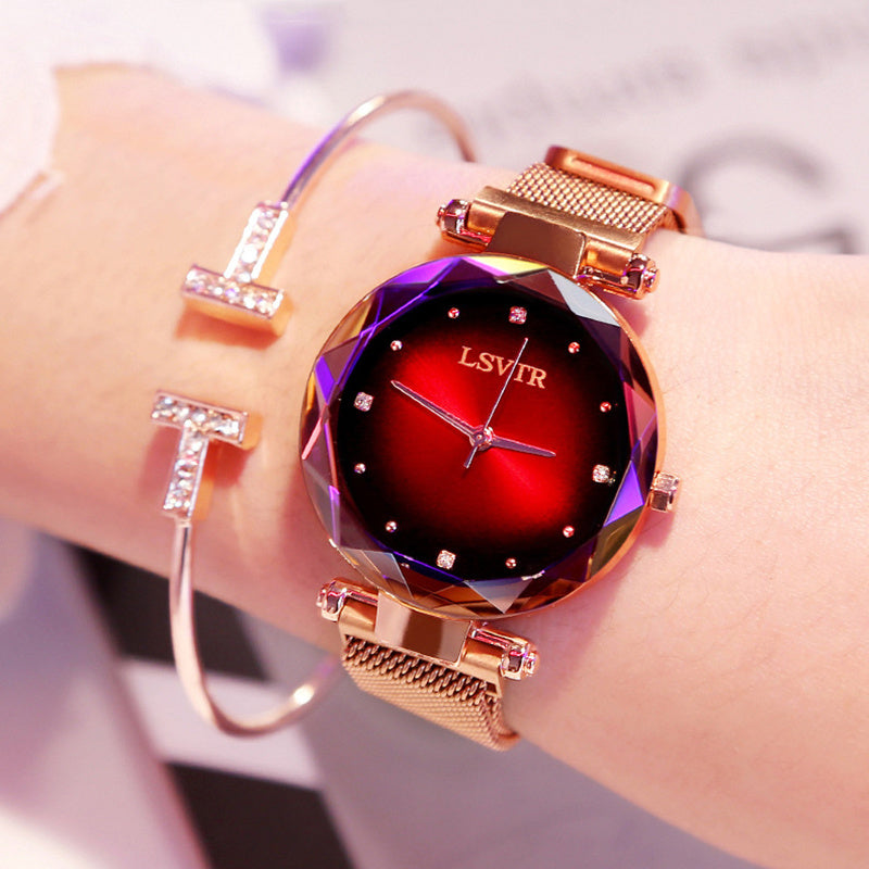 Rose Gold Women Watches Fashion Diamond Ladies Starry Sky Magnet Watch Waterproof Female Wristwatch Brand: aeac