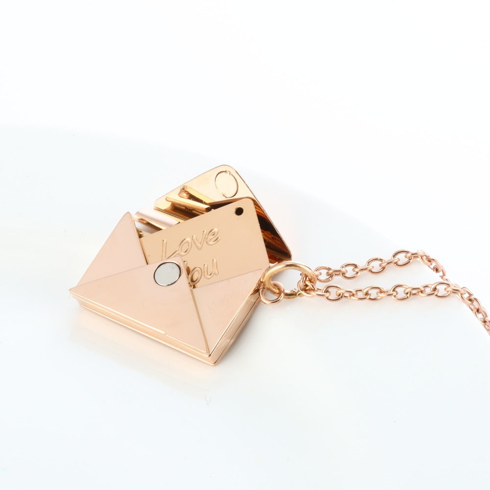 Peach Heart Envelope Necklace Couple Female Secret Hidden Message Pendant Necklace Gift Jewelry Gift Brand: aeac
