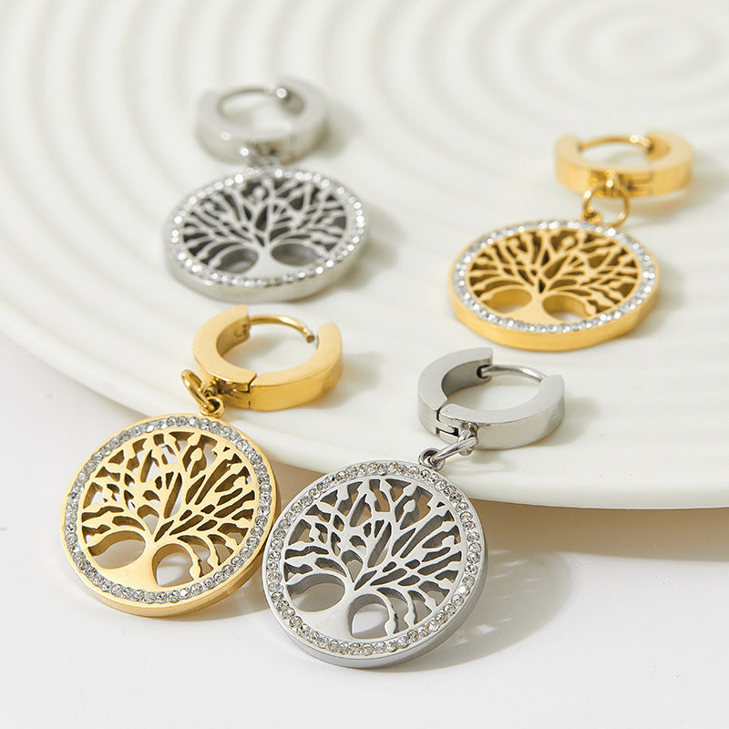 Diamond Tree Of Life Personality Earrings Brand: aeac