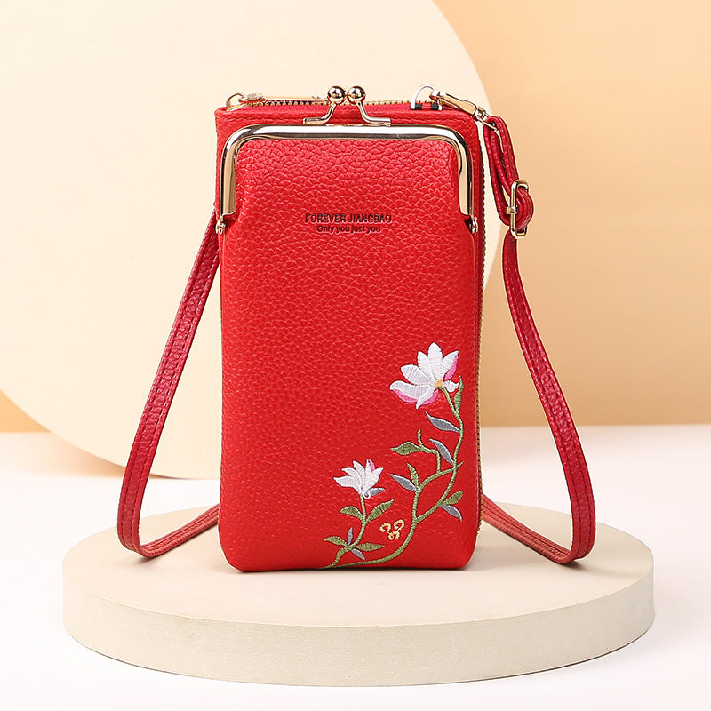 Flower Embroidery Phone Bag With Lock Buckle Outdoor Long Wallet Fashion Shoulder And Crossbody Bags Brand: aeac