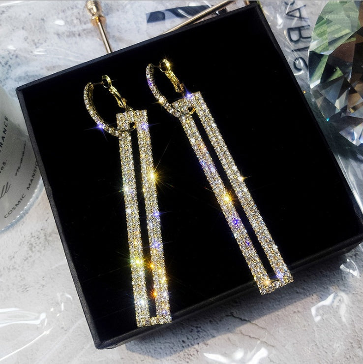 Long square hypoallergenic diamond earrings Brand: aeac