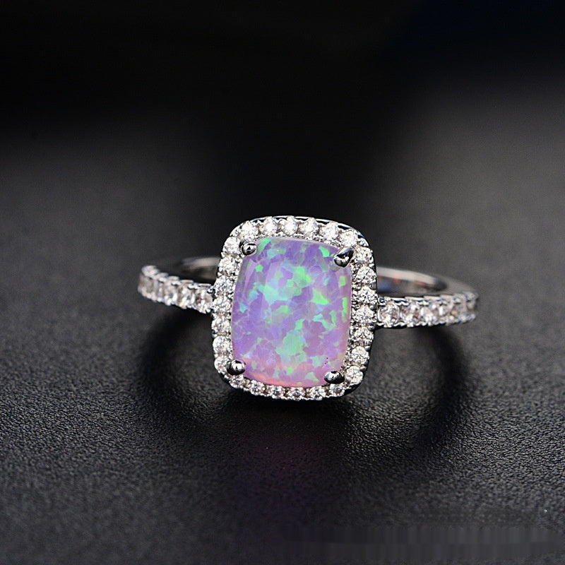 European And American Multi-color Pink Diamond Opal Ring Fashion Inlaid Zircon Simple Brand: aeac