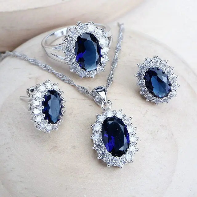 Silver 925 Women Bridal Jewelry Sets Blue Zirconia Costume Brand: aeac