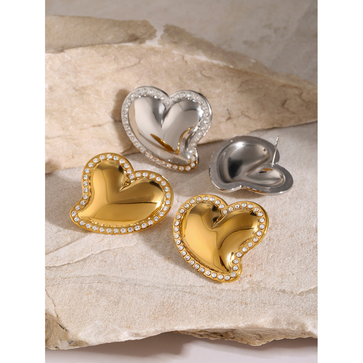 Stainless Steel Inlaid Rhinestone Twisted Heart-shaped Earrings Brand: aeac