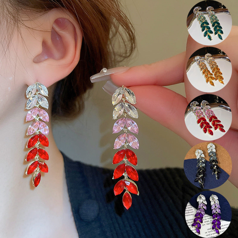 Gradient Color Tassel Wheat Long Earrings Women Brand: aeac