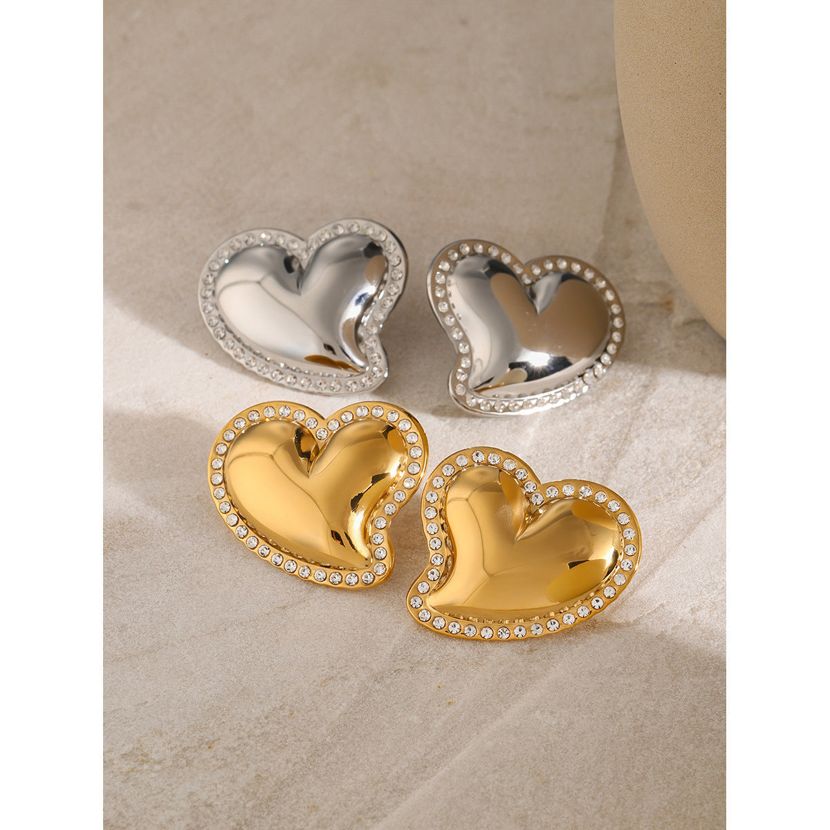 Stainless Steel Inlaid Rhinestone Twisted Heart-shaped Earrings Brand: aeac