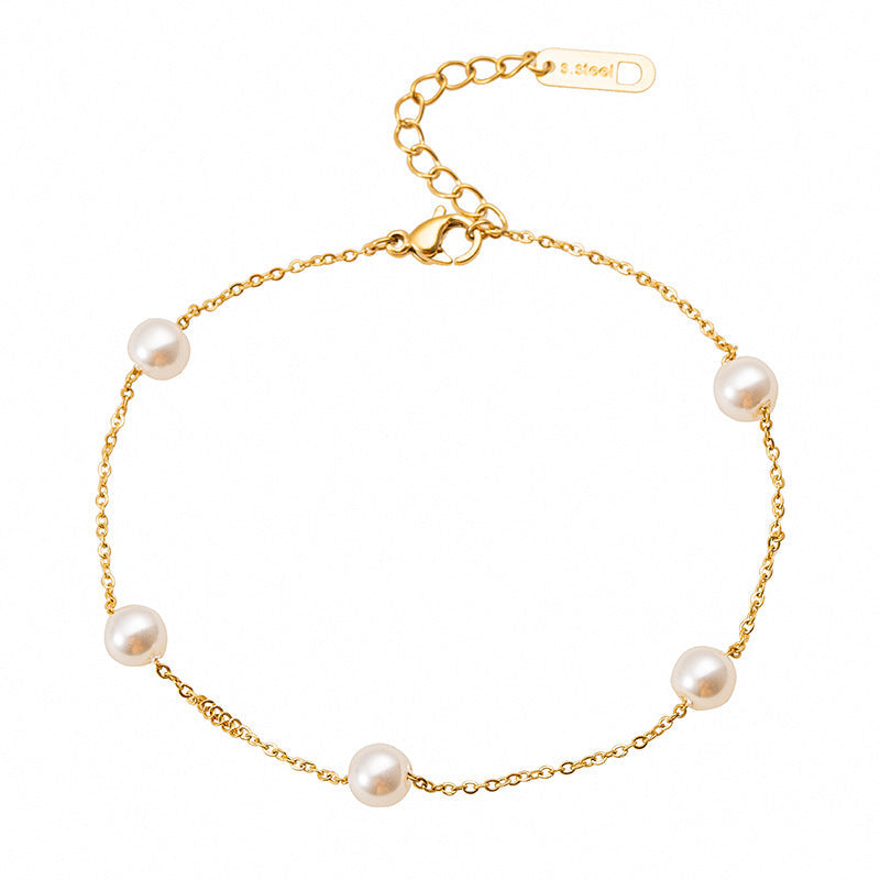 Pearl Titanium Steel Anklet Female Accessories Women's Beach Jewelry Brand: aeac