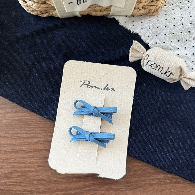 New Children's Denim Handmade Flower Polka Dot Bow Barrettes Brand: aeac