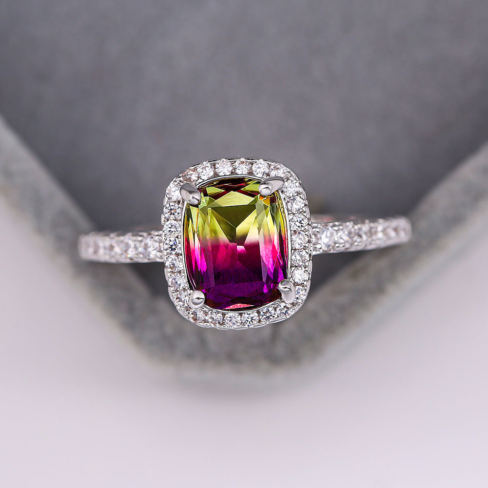 European And American Multi-color Pink Diamond Opal Ring Fashion Inlaid Zircon Simple Brand: aeac