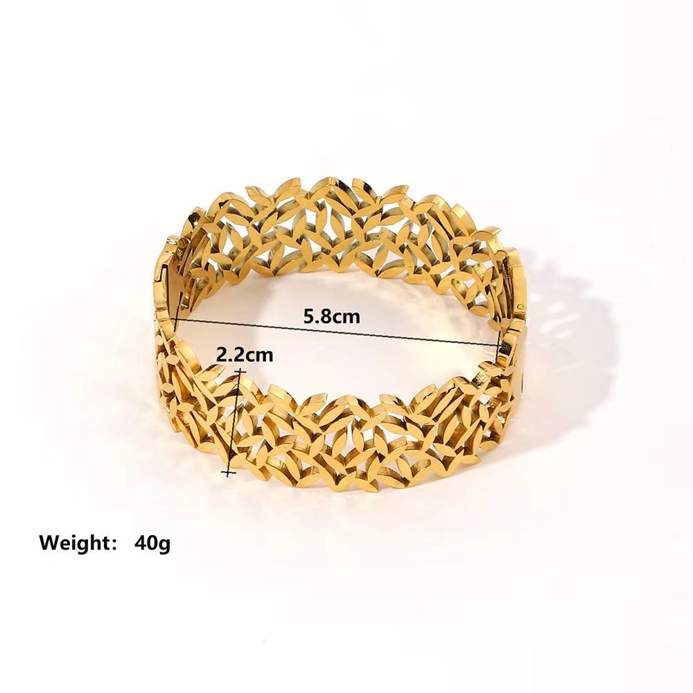 Creative Trend Wide Version Hollow Leaves Couples Openings Bracelet Jewelry Brand: aeac