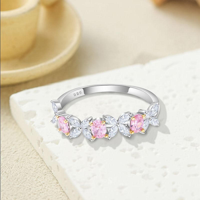 S925 Sterling Silver Pink And White Zircon Niche Fashion Light Luxury Instagram-Style Women's Ring Brand: aeac