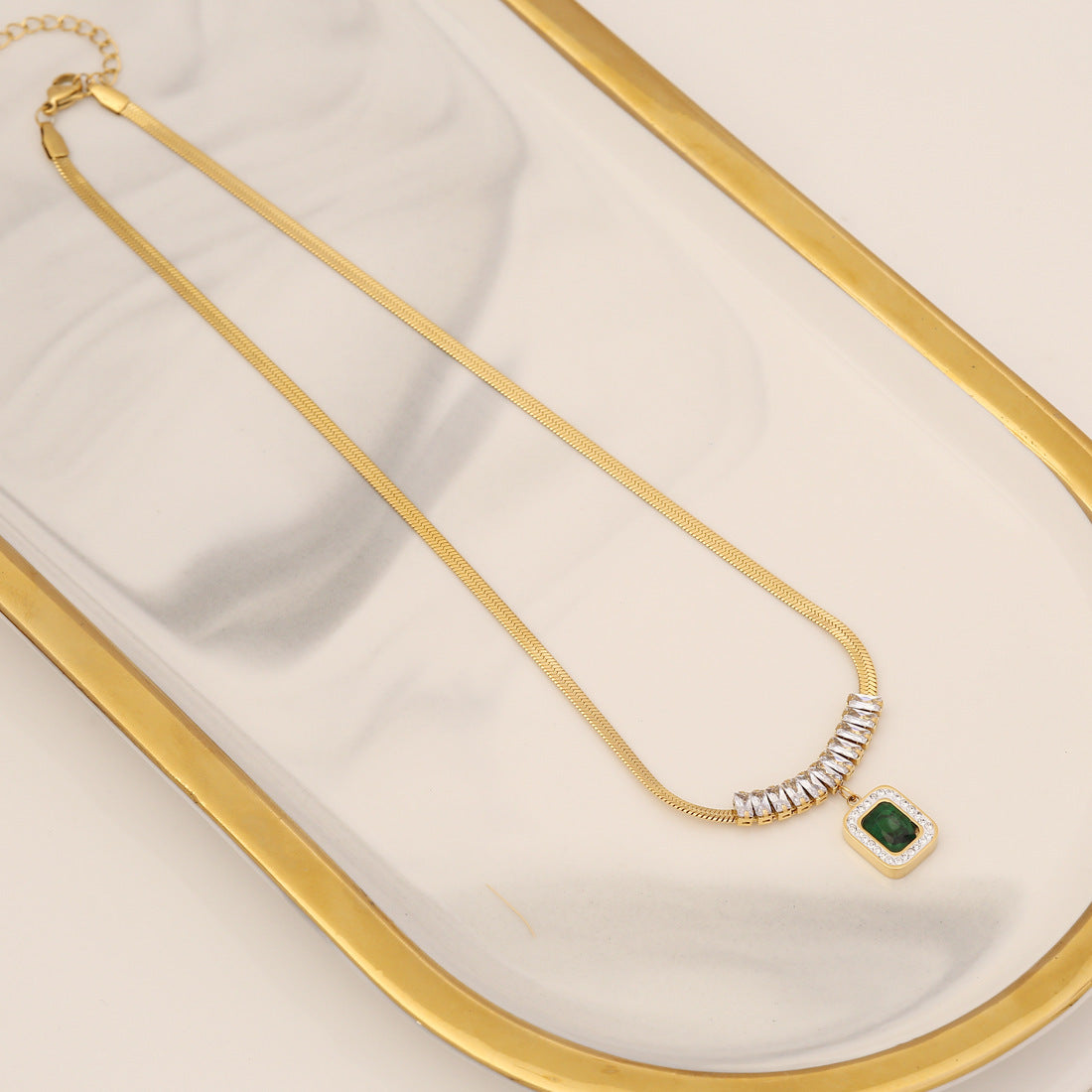 Diamond Emerald Zircon Necklace Stainless Steel Jewelry Set Brand: aeac