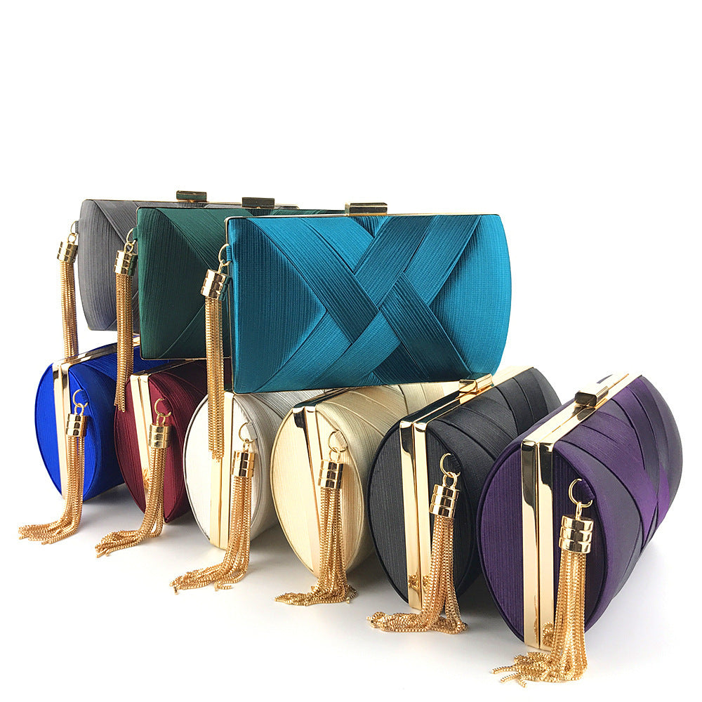 Fringed Metal Braided Diamond Buckle Banquet Evening Clutch Shoulder Bag Brand: aeac