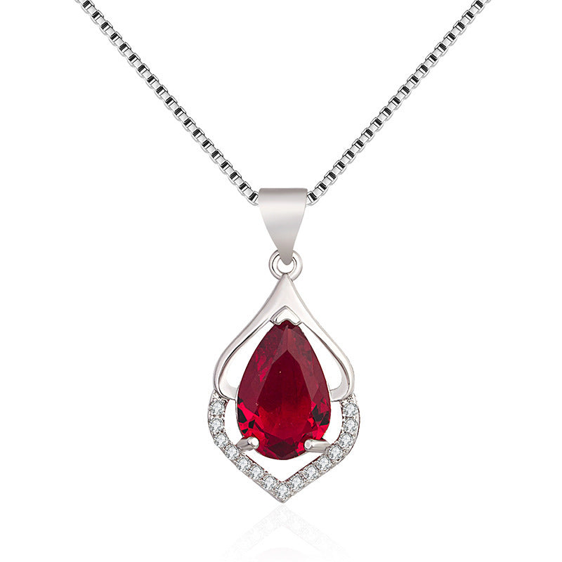 European And American Style New Colored Gems Water Drop Pendant Clavicle Chain Brand: aeac