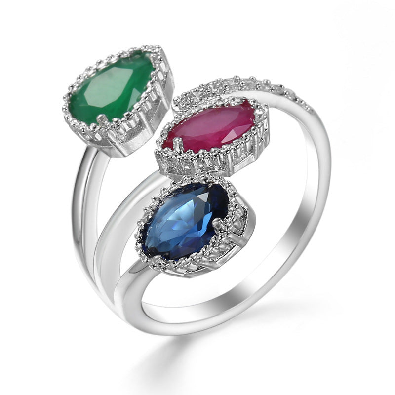 Water Drop Blue Zircon Open Copper Ring Brand: aeac