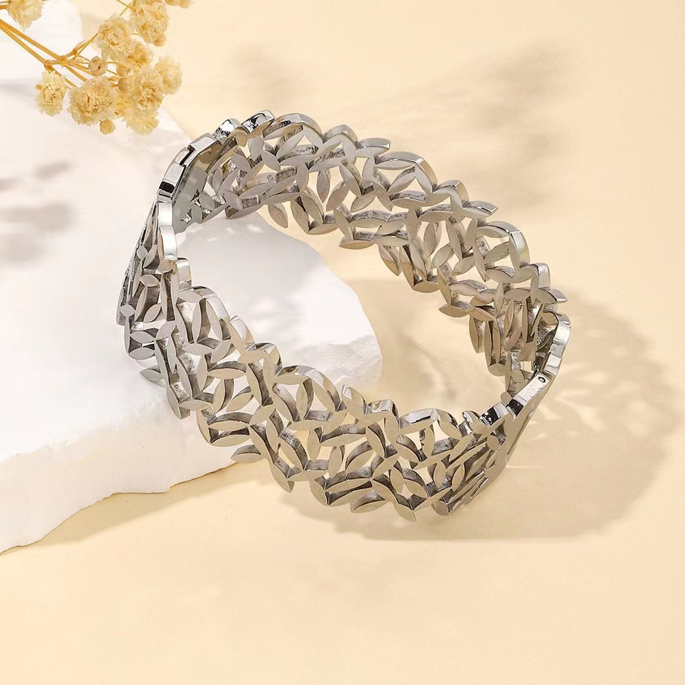 Creative Trend Wide Version Hollow Leaves Couples Openings Bracelet Jewelry Brand: aeac