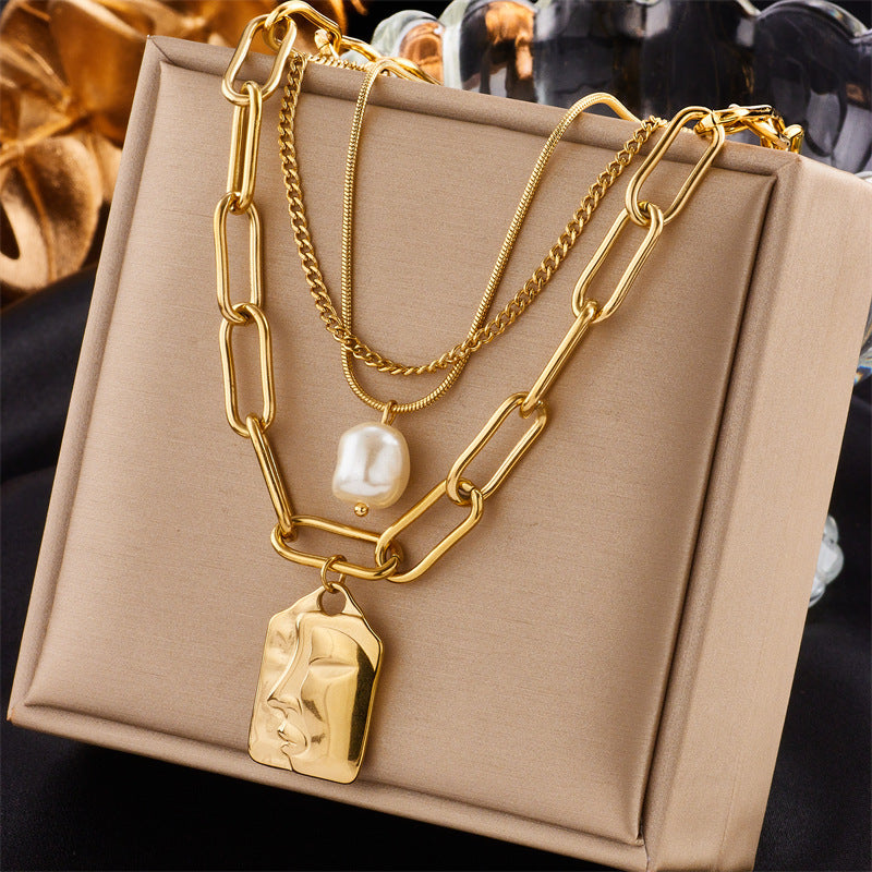 Diamond Square Pendant Titanium Steel Twin Necklace Brand: aeac