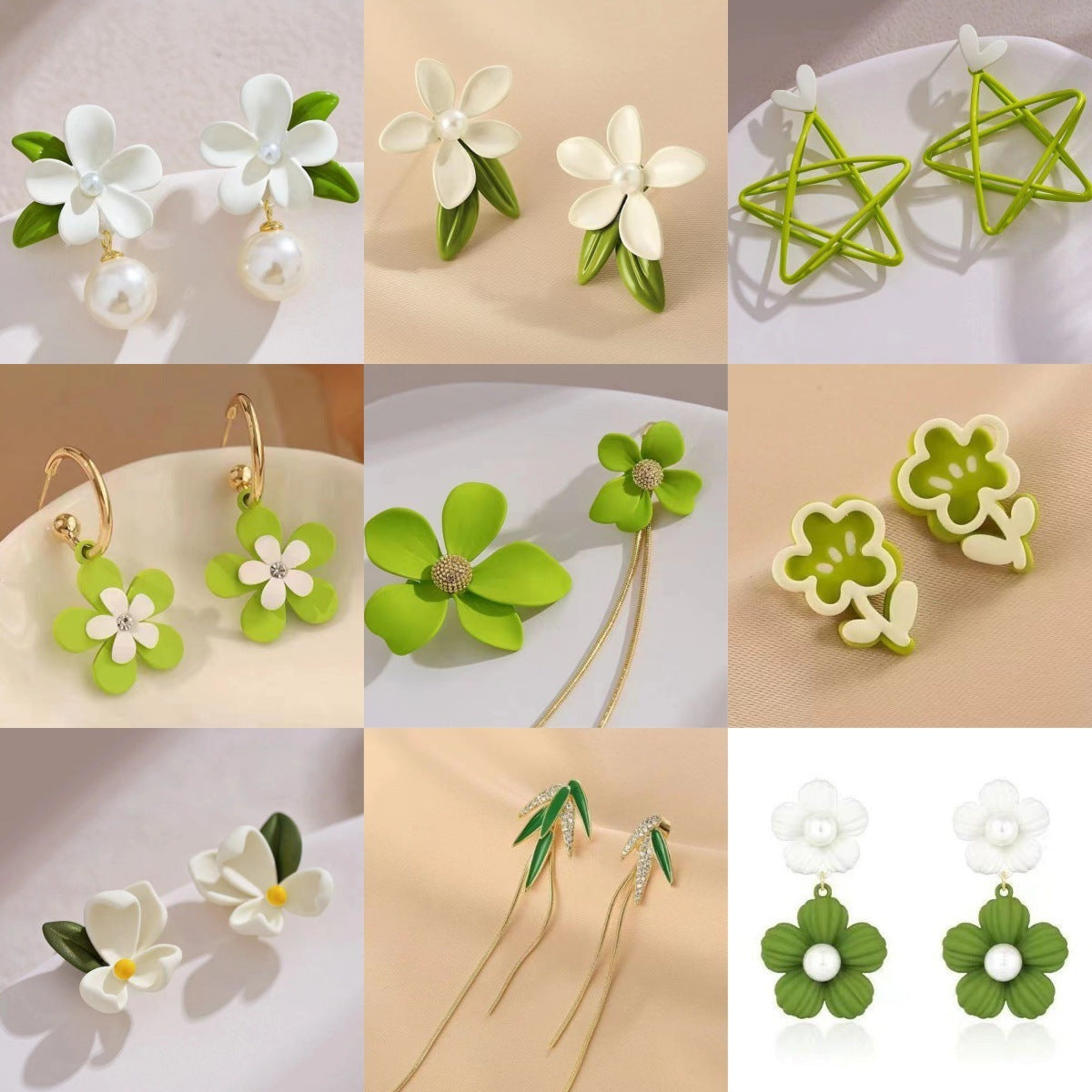 White Flower Summer Earrings Asymmetric Eardrops Brand: aeac