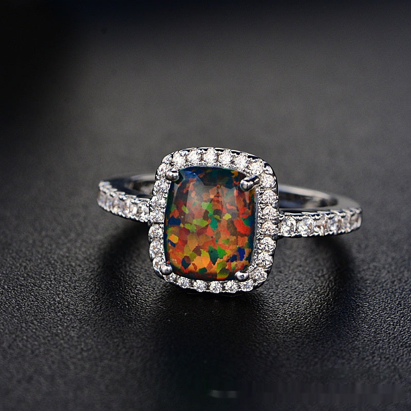 European And American Multi-color Pink Diamond Opal Ring Fashion Inlaid Zircon Simple Brand: aeac