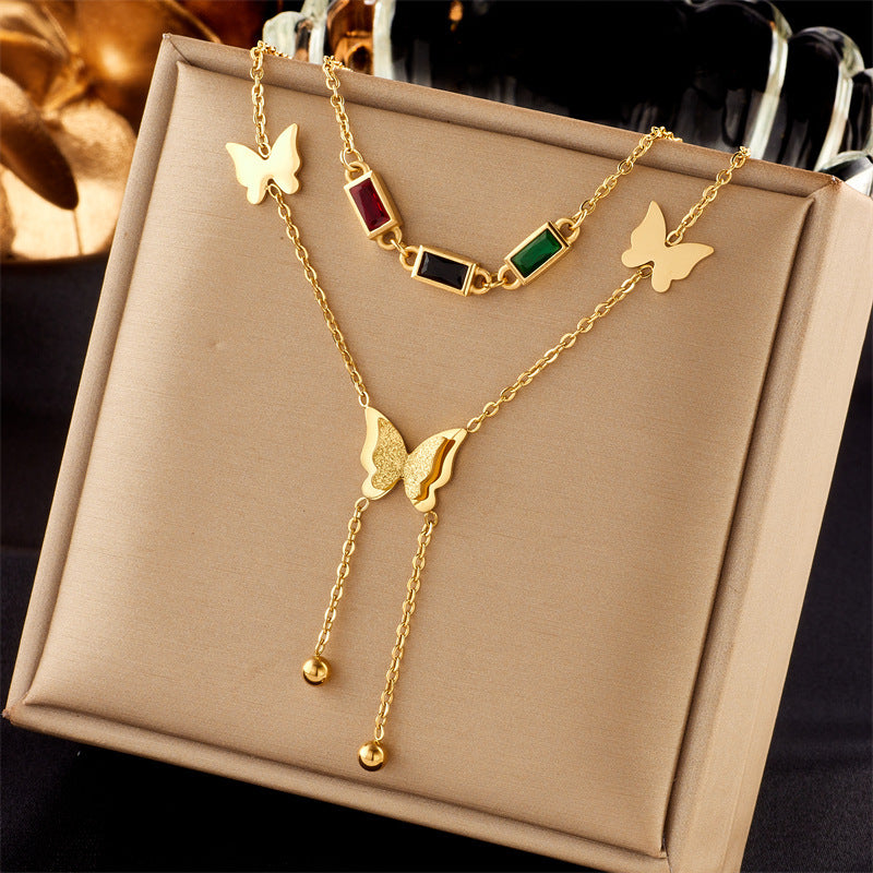 Diamond Square Pendant Titanium Steel Twin Necklace Brand: aeac