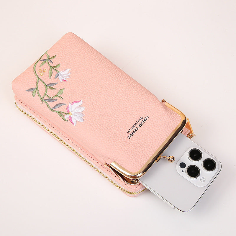 Flower Embroidery Phone Bag With Lock Buckle Outdoor Long Wallet Fashion Shoulder And Crossbody Bags Brand: aeac