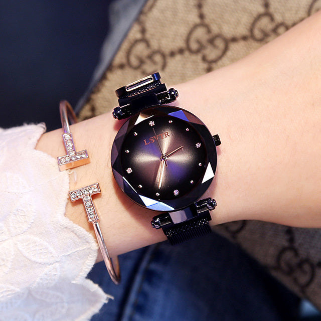 Rose Gold Women Watches Fashion Diamond Ladies Starry Sky Magnet Watch Waterproof Female Wristwatch Brand: aeac
