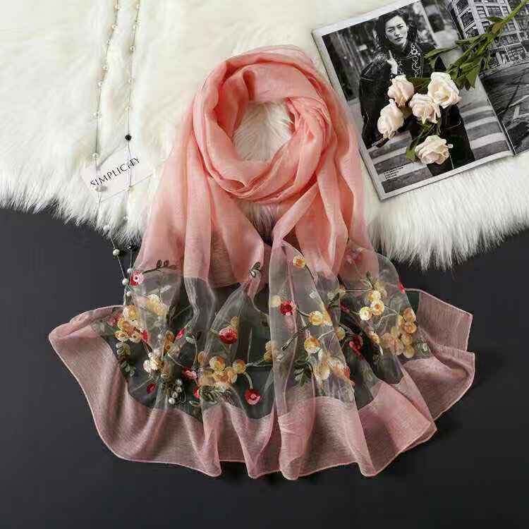 Elegant Versatile Embroidered Silk Scarf For Women Thin Brand: aeac