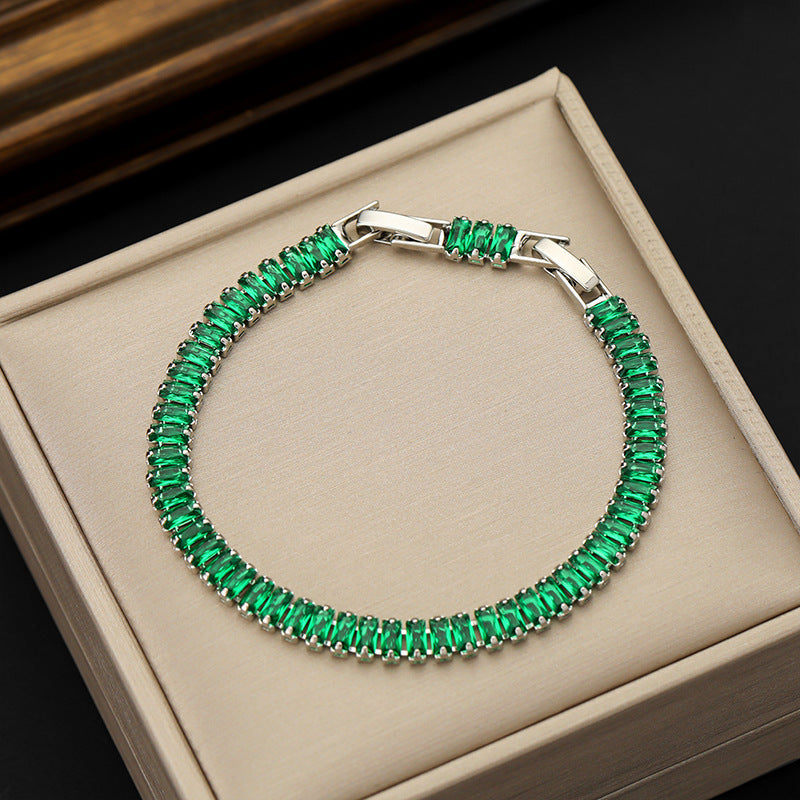 Rectangular Zircon Bracelet Extended Buckle Adjustable Length Tennis Chain Brand: aeac