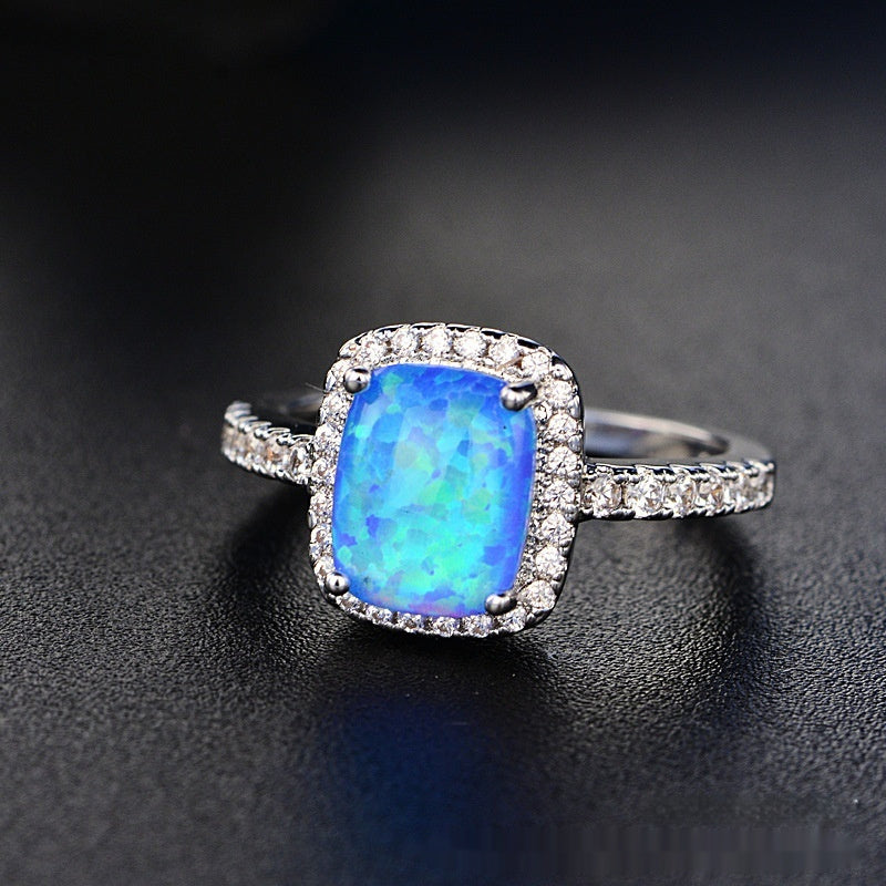 European And American Multi-color Pink Diamond Opal Ring Fashion Inlaid Zircon Simple Brand: aeac