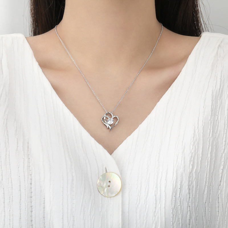 Zircon Double Love Necklace With Rhinestones Ins Personalized Heart-shaped Necklace Clavicle Chain Jewelry For Women Valentine's Day Brand: aeac