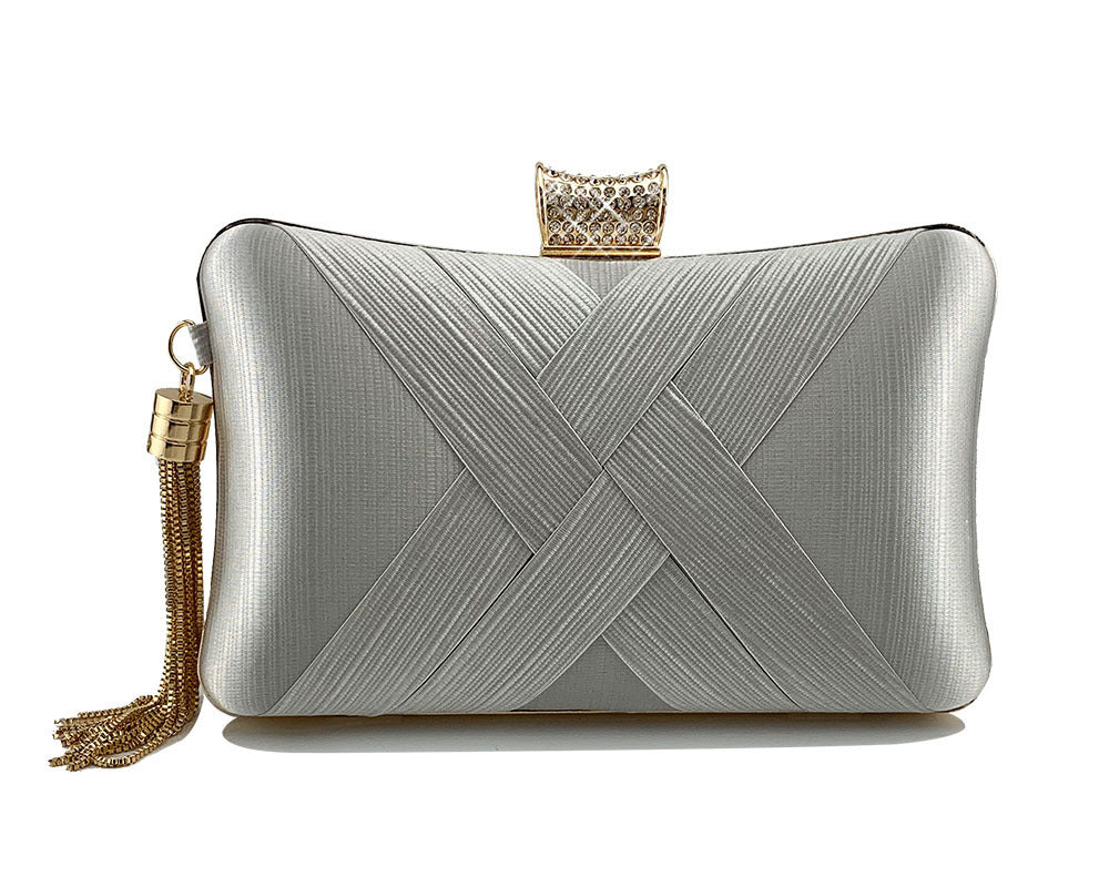Fringed Metal Braided Diamond Buckle Banquet Evening Clutch Shoulder Bag Brand: aeac