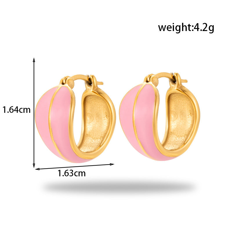 Titanium Steel Oil Painting Heart-shaped Round Stainless Steel Earrings Brand: aeac