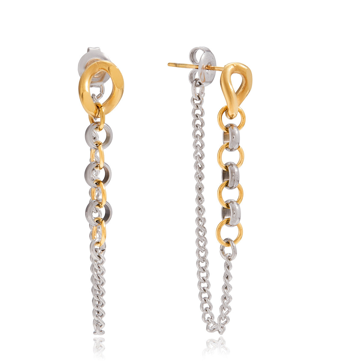 18K Gold Stainless Steel Gold And Silver Color Matching Chain Tassel Earrings Brand: aeac